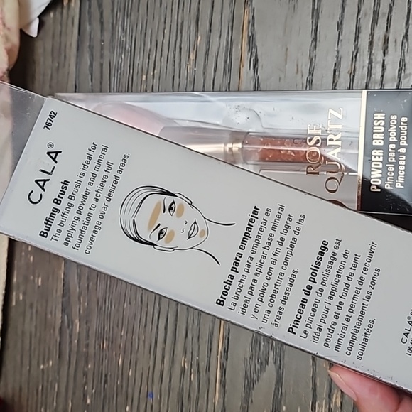 Cala-Rose Quartz, lot of 2, buffing and powder brush, pink and gold, new - Picture 2 of 8